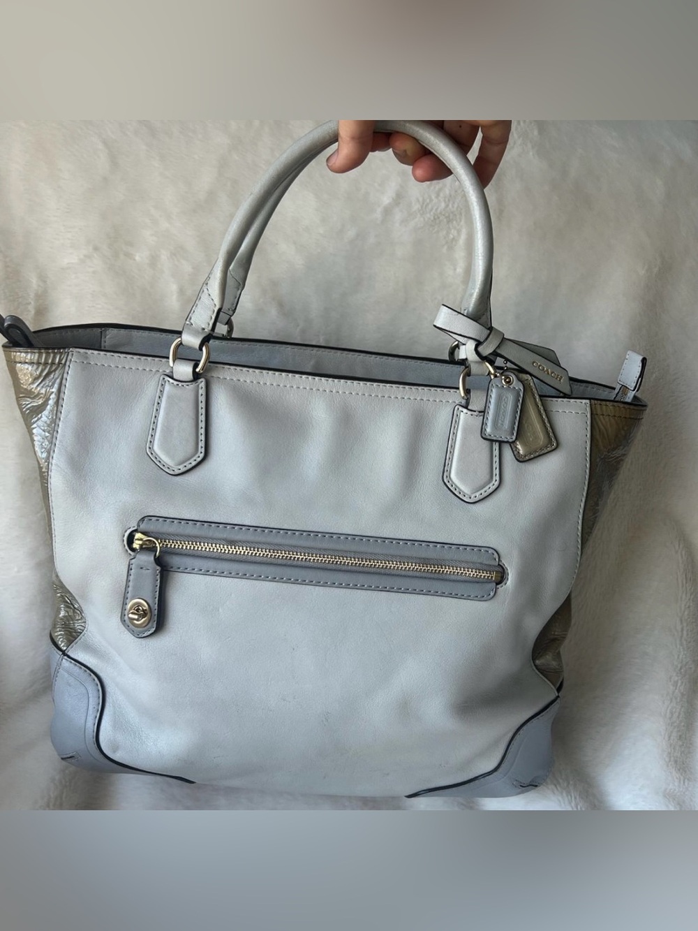 Coach Poppy Light Gray Leather Tote
